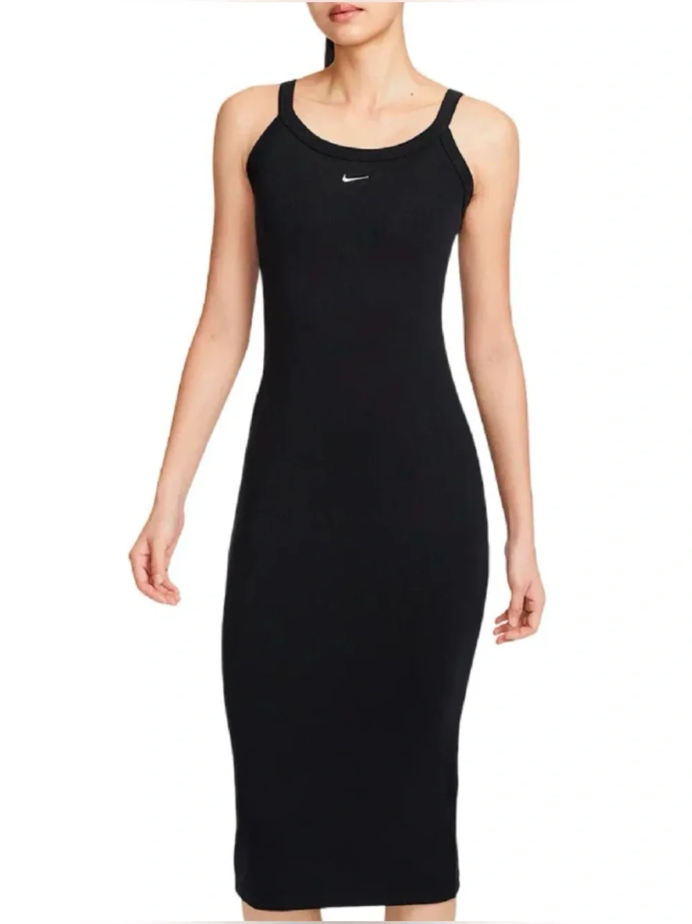 Nike Women's Sportswear Chill Knit Tight Mini-Rib Tank Dress Black Size Large